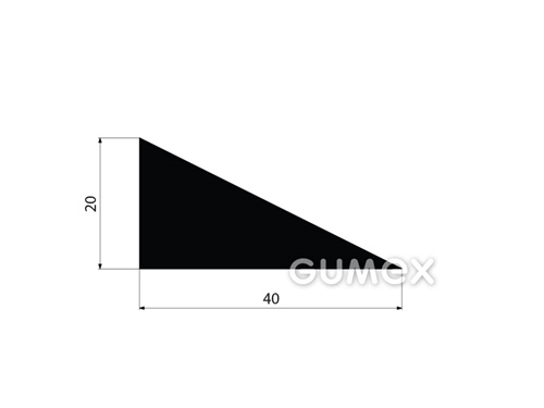 Gumový profil trojuholníkový, 20x40mm, 45°ShA, NBR, -40°C/+70°C, čierny